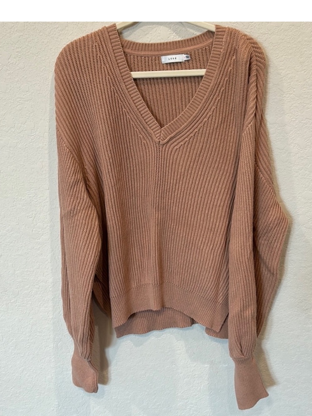 Lush Tan V-Neck Ribbed Sweater
